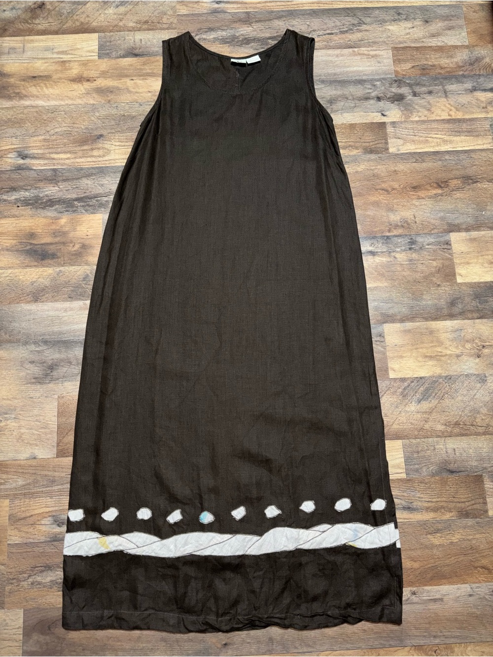 Vintage Hand made Bohomenian Linen Sleeveless Dress with White Hem Details
